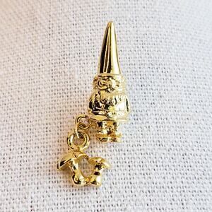 Kirks Folly Brooch Pin Gnome Mushroom‎ Dangle Charm Gold Tone Cute Whimsy 1.25"